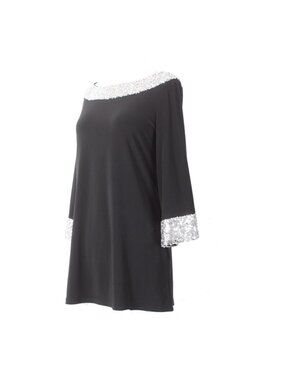 Joseph Ribkoff Top Sz 8 Black Silver Sequin Cuff n Collar Polyester Spandex Top